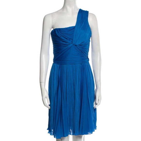 NWT Halston Heritage One-Shoulder Draped Pleated Mini Dress Aquamarine Size 10 - Picture 3 of 9